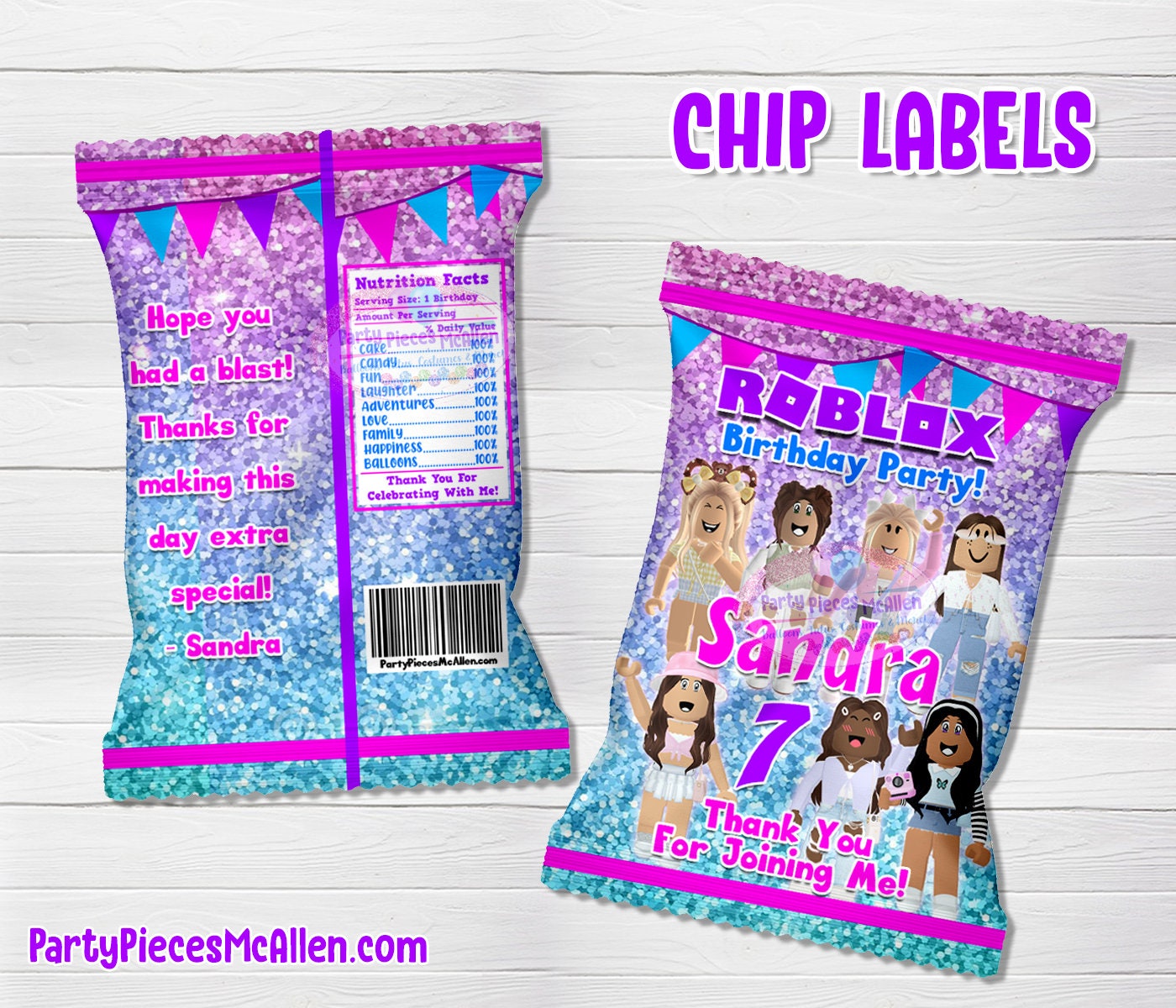 Will Ship After July 8th Girls Roblox Chip Bag Labels Etsy - sandra roblox phone case