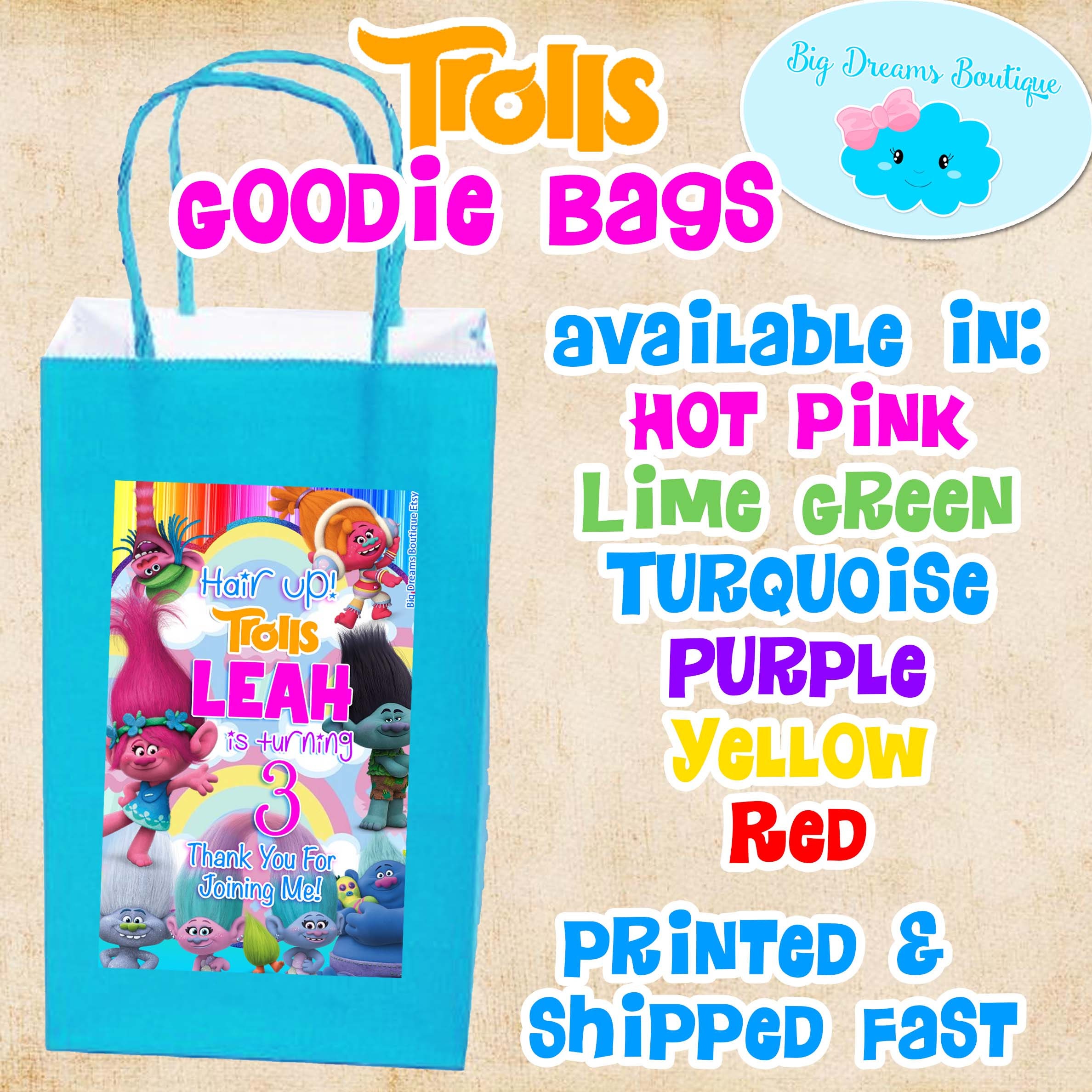 12 Trolls Goodie Bags Trolls Candy Bags Trolls Party Favor Etsy