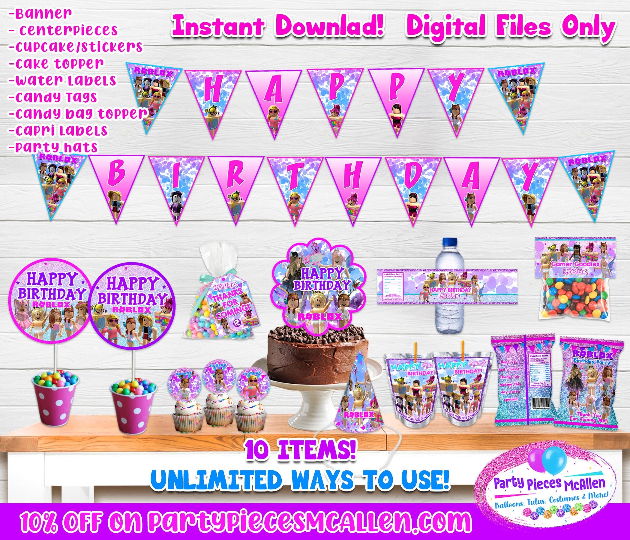 Printable Girls Roblox Birthday Package Etsy - printable girls roblox birthday package roblox 12th birthday cake hat Printable Girls Roblox Birthday Package Etsy - roblox 12th birthday cake hat