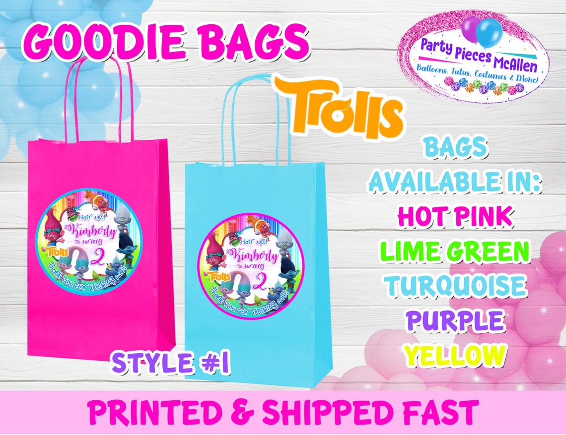 12 Trolls Goodie Bags Trolls Candy Bags Trolls Party Favor Etsy