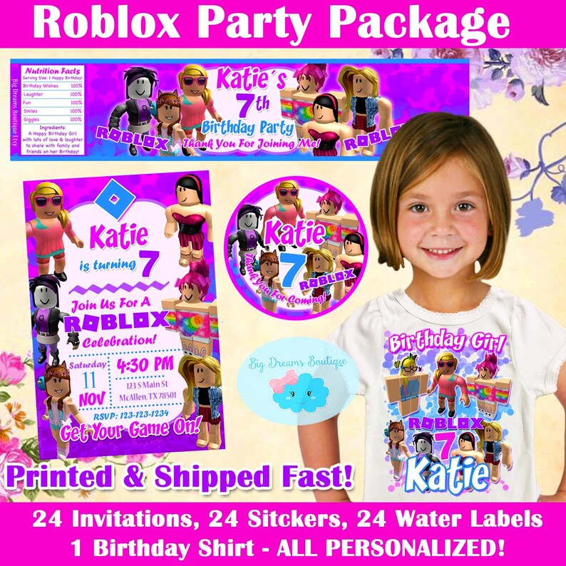 Roblox Party Package Roblox Invitations Birthday Party Set Roblox Birthday Shirt Roblox Stickers -