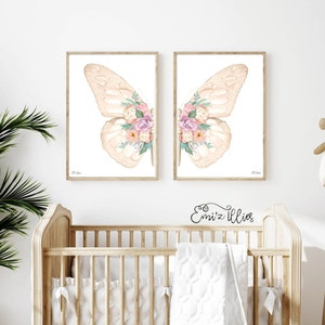 Butterfly print, Girls Nursery Art, butterfly art, butterfly nursery art, floral butterly, twins print, watercolour butterfly, set of 2