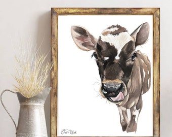 Watercolor Calf Print, Farmhouse Nursery Decor