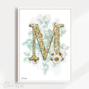 Carta personalizada, carta floral brillante, impresión de niñas, decoración de guardería, carta personalizada, flores de acuarela, arte de pared, impresión de margarita, margaritas