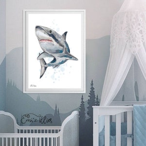 Shark print, under the sea print, watercolour shark, modern kids print, boys nursery print,wall art, boys print, nautical nursery art, shark