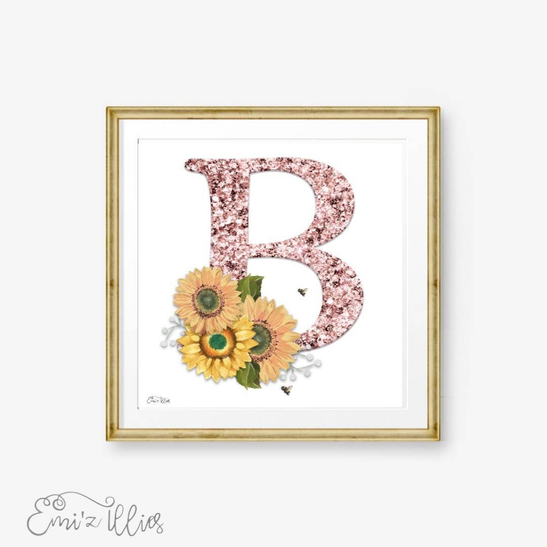Sunflower Initial, Glitter Letter, Personalised, Nursery Decor, Custom ...