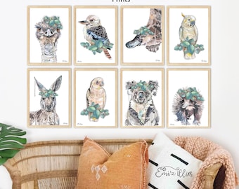 Australian Animal Prints Australian Nursery Koala Kangaroo Emu