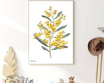 Australian Wattle Art Print, Native Flora Watercolor