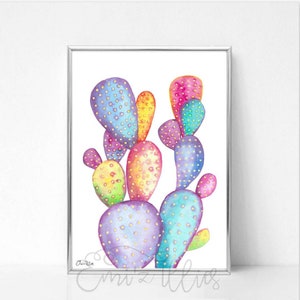 Karneval Kaktus, Kaktus Kunstdruck, Aquarell Kaktus, Eklektische Kunst, Wohnkultur, Moderne Poster Illustration, Bunt Kunst, Aquarell Druck