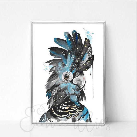 Black Cockatoo Watercolour Print, Australian Native Bird Art
