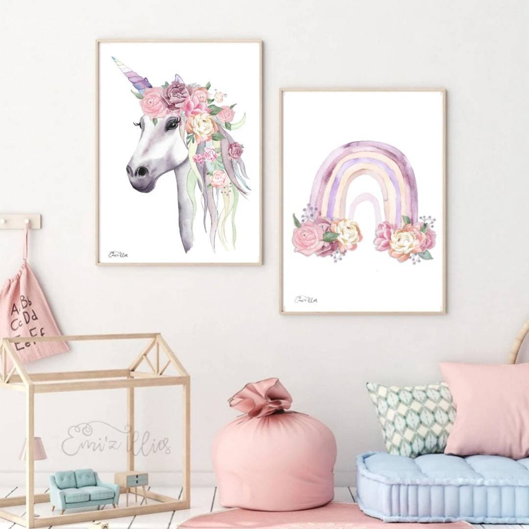 Unicorn Print, Girls Nursery Art, Girly Prints, Floral Unicorn, Floral ...