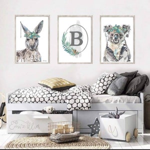 Australian animal set Kangaroo print Australian print set Koala Kangaroo print Boys prints Set of 3 Nursery Print set Native flower crown