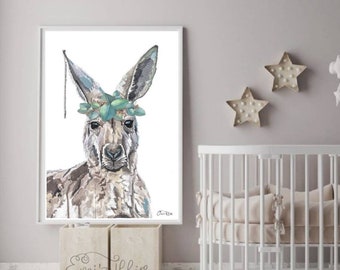 Kangaroo Print: Australian Native Animal with Flower Crown