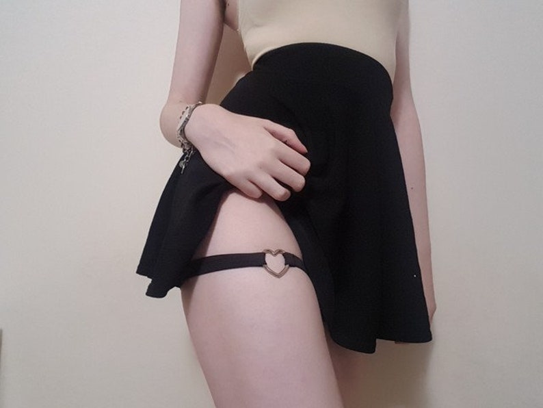 Ella Heart Thigh Garter \/\/ Adjustable Black White Pink or Red Body Harness Lingerie Accessory