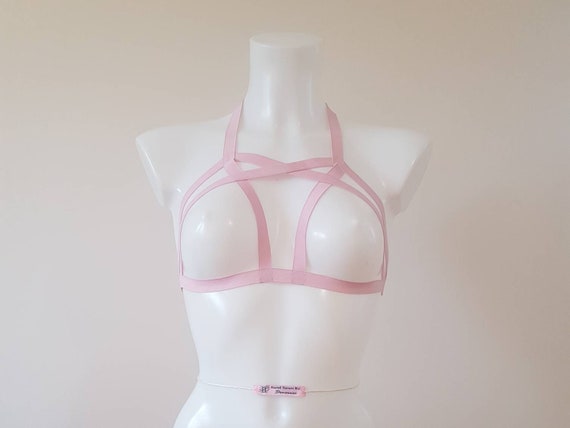 Clio Chest Harness Bra // Black Pink White or Red Adjustable Elastic Cage  Bra Body Harness Lingerie 