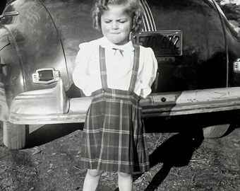 Vintage Original Photo 'Plaid Skirt & Curls' Old Car 1940s Photograph #68-1