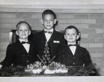 Vintage 'Bow Tie Brothers' Christmas Card Photograph Found Photo Vernacular Snapshot #29-23