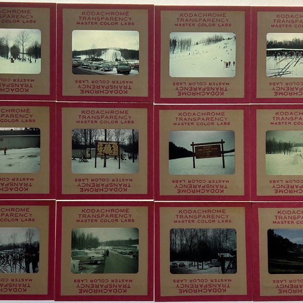 Vintage 16 Kodachrome 35mm Caberfae Cadillac Michigan Snow Skiing Cardboard Frame Photo Slides  #30-3