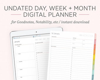 Undated Digital Daily, Weekly, Monthly and Yearly Planner | Pastel Portrait GoodNotes Notability Hyperlinked Agenda | iPad Tablet Diary