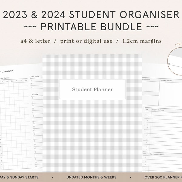 2024 Printable Student Planner | Academic College Organizer | Homeschool Vorlagen | Vorlagen für Studenten | A4 Letter Planner Einlagen