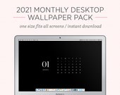 2021 Monthly Calendar Desktop Wallpaper Background | Minimalist Black | Instant Download | Laptop, Desktop, PC, Mac and iPad Organiser