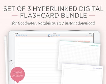 Digital Flashcards | Pastel Study Index Cards Student System Cards | Lined, Grid & Box | iPad Tablet GoodNotes Notability | Instant Download