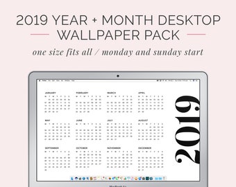 2019 Monthly Calendar Desktop Background Wallpaper Instant Etsy
