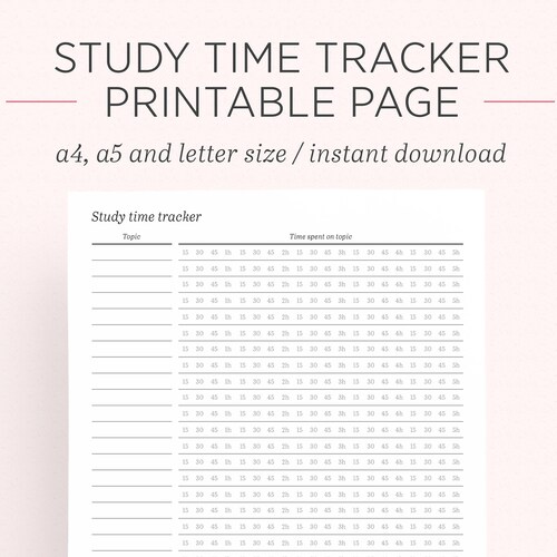 Study Time Tracker Printable Hourly Time Planner List - Etsy Singapore