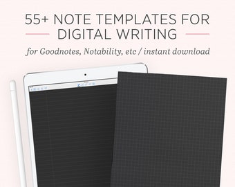 Digital Black Note Taking Paper Template | Dark Mode Goodnotes Notability iPad Tablet | Grid Dotted Cornell College Pages | A4 Letter