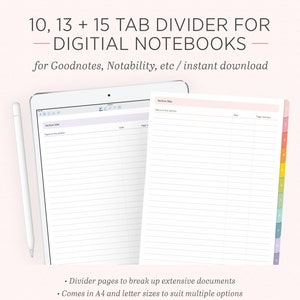 Section Divider Inserts for Digital Notebooks | Customisable Tabbed GoodNotes Notability Template | iPad College School | Instant Download