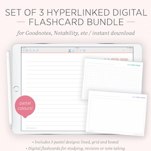 Digitale Flashcards | Pastelstudie-indexkaarten Studentensysteemkaarten | Gevoerd, raster en doos | iPad Tablet GoodNotes Opmerkelijkheid | Directe download