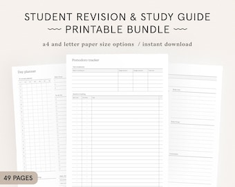 Student Printable Studying Guide | Revision College University School | Academic, Essay, Productivity, Pomodoro, Homeschool | A4 and Letter