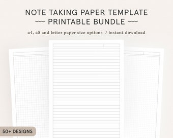 Student Note Taking Template Printable Pack | A4, A5 and Letter | Cornell, Lecture, Dot, Grid, Lined College Print Paper | Instant Download