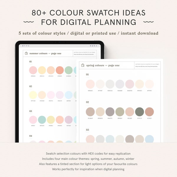 Digital Planner Colour Swatches | Design Ideas Color Palette | GoodNotes Notability Digital Inserts | iPad Tablet | Instant Download