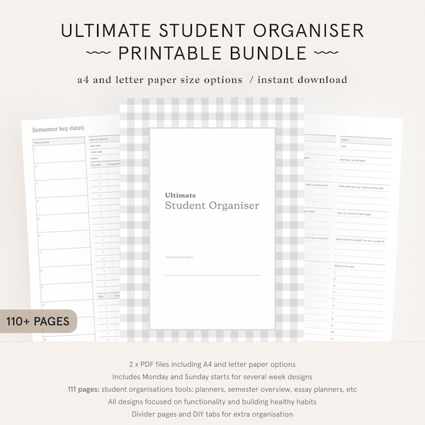 Ultimate Student Study Organiser Pack | College, University and School Homeschool Planner | Instant Download | A4 and Letter