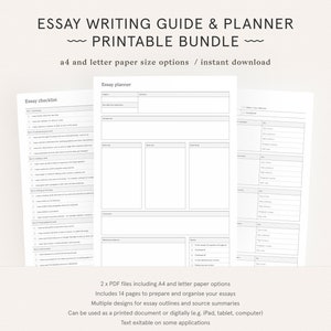 Paquete imprimible de guía de ensayos y planificador / Escuela, universidad, plantilla de redacción de ensayos para estudiantes universitarios / Descarga instantánea / A4 y carta