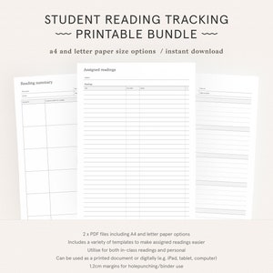 Reading Journal Log | Book and Novel Diary | Student University College Book Summariser | Instant Download | A4 and Letter | Discbound