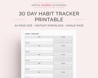 30 Day Monthly Habit Tracker Printable | A4