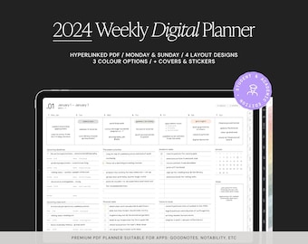 2024 Digital Planner STUDENT WEEKLY LANDSCAPE | College Digital Planner, GoodNotes Planner, iPad Planner, Notability, School Calendar