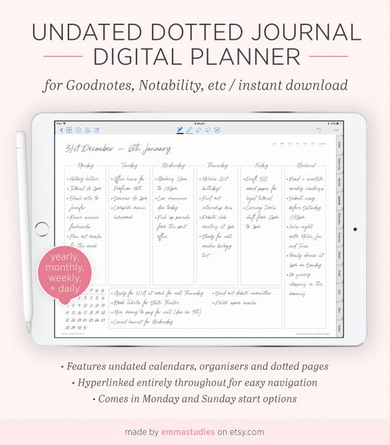 Undated Digital Bullet Journal Planner Customisable Goodnotes Digibujo Hyperlinked Organiser Ipad And Tablet Calendar Instant Download Undated Digital Bullet Journal Planner Customisable Goodnotes Digibujo Hyperlinked Organiser Ipad And Tablet Calendar Instant Download