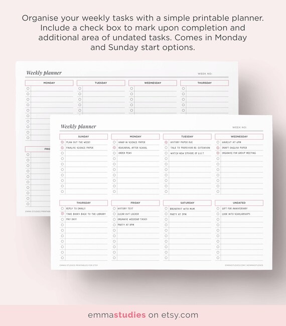 weekly landscape planner printable a4 and letter planner etsy