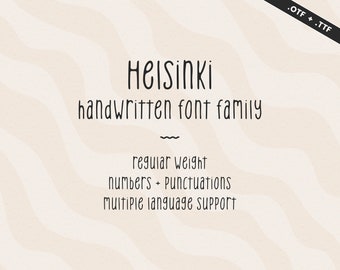 Helsinki Handwritten Font | Student Notes Handlettered Script | Tall Thin Font Sans Serif | OTF TTF Typeface | Neat Handwriting Calligraphy
