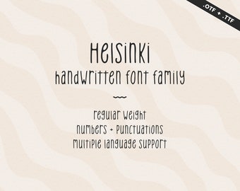 Helsinki Handwritten Font | Student Notes Handlettered Script | Tall Thin Font Sans Serif | OTF TTF Typeface | Neat Handwriting Calligraphy