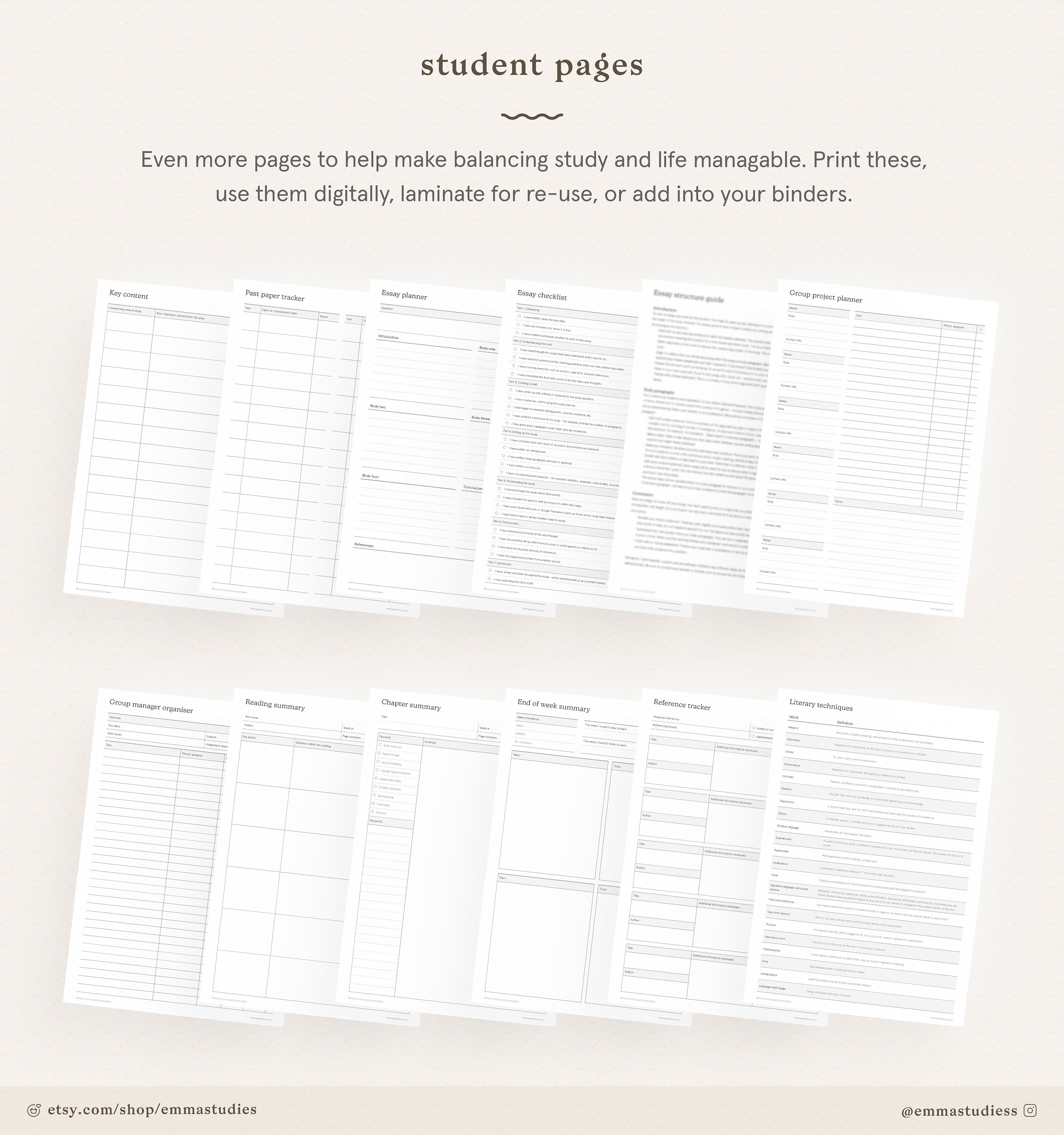 Ultimate Student Study Organiser Pack College University | Etsy Canada