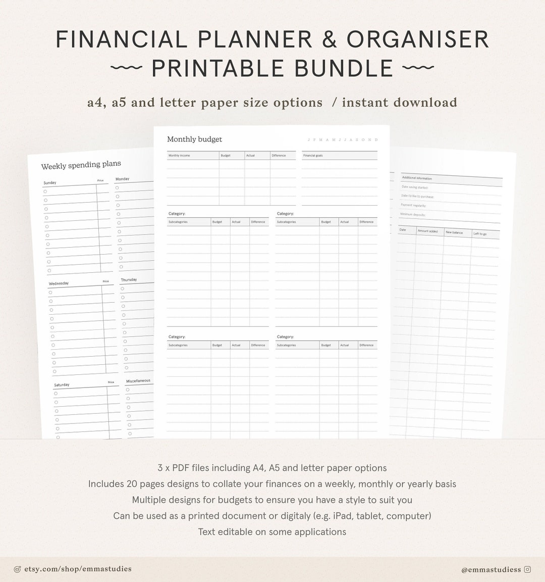 Financial Planner Printable Pack | Monthly Budget, Finance, Bank, Debt ...