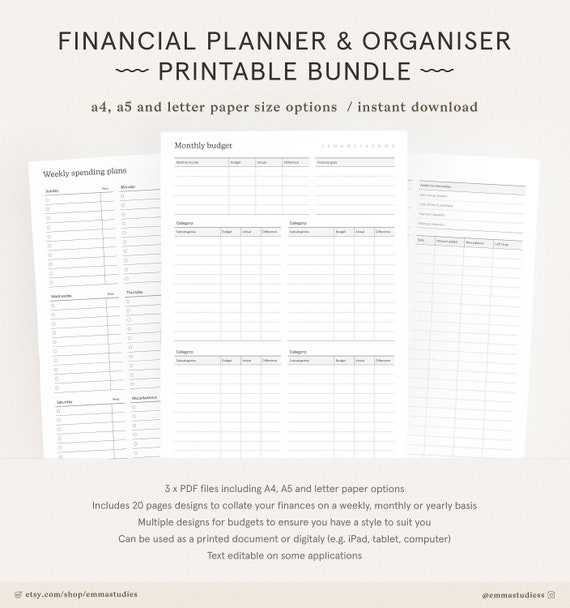 Financial Planner Printable Pack | Monthly Budget, Finance, Bank, Debt, Expenses and Savings Tracker | A4, A5, Letter | Instant Download