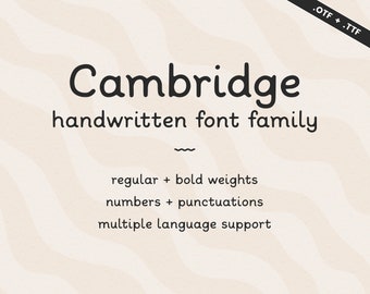 Cambridge Handwritten Font | Student Notes Handlettered Script | Regular, Bold Serif Font | OTF TTF Type | Neat Cute Handwriting Calligraphy