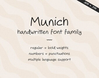 Munich Handwritten Font | Student Notes Handlettered Script | Regular, Bold, Sans Serif Font | OTF TTF Typeface | Handwriting Calligraphy