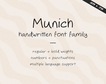 Munich Handwritten Font | Student Notes Handlettered Script | Regular, Bold, Sans Serif Font | OTF TTF Typeface | Handwriting Calligraphy