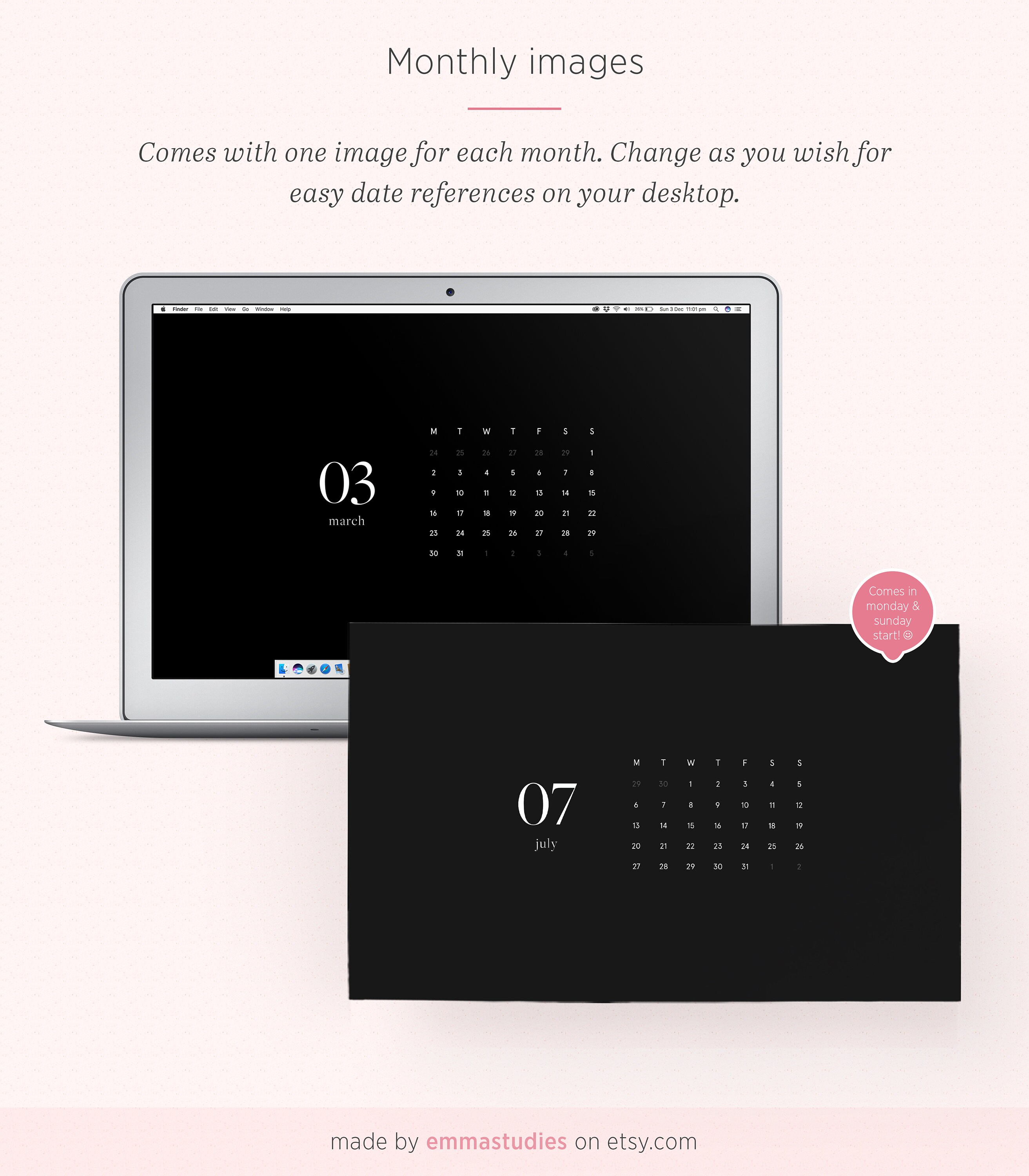 2020 Monthly Calendar Desktop Wallpaper Background | Etsy